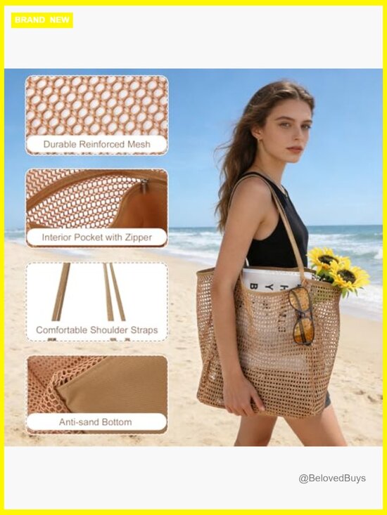 10pc Mesh Beach Tote & Straw Hat Set, Foldable Hat, Rattan Earrings for Travel main image 6